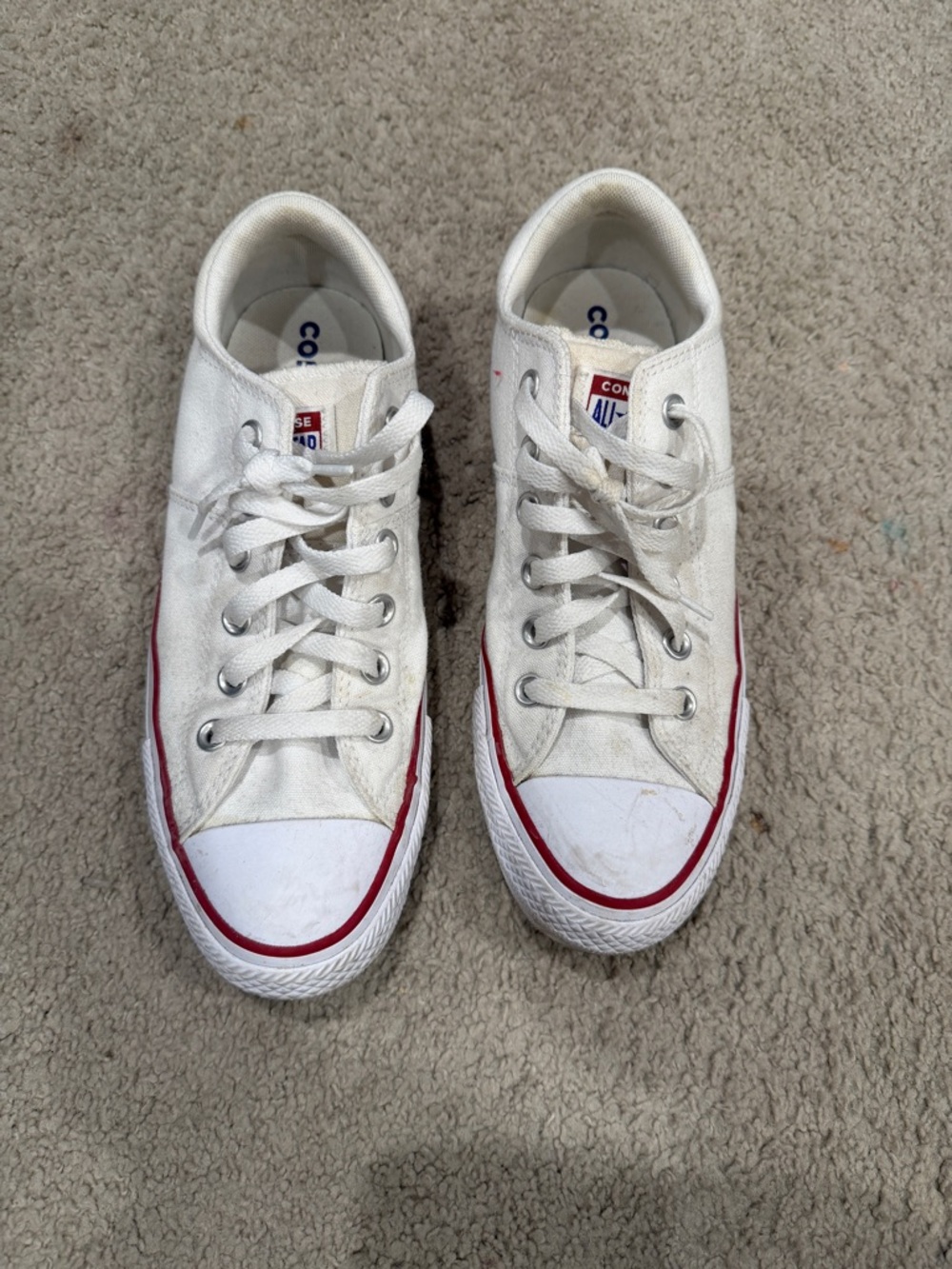 Converse White Canvas Low Top Sneakers with Red Trim